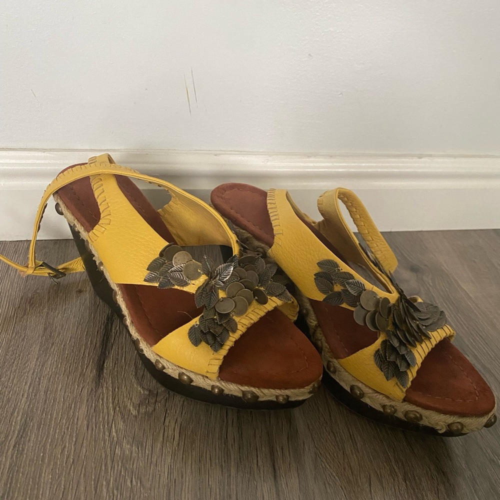 Sam Edelman Ankle Straps Yellow Wedge Sandals